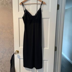 Vintage 90s Betsey Johnson Hollywood L  Black Lace Trim Slip Dress